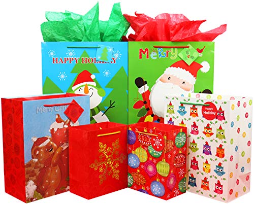 FZOPO Christmas Gift Bags Bulk Set with Handles Assorted Sizes W231
