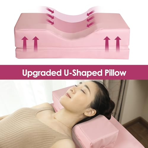 Portable Lash Bed with Eyelash Pillow, Height Adjustable Waterproof Aluminum Frame (Pink) I2470