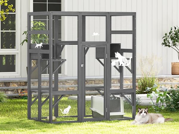 COZIWOW 70 Inches Wooden Catio Outdoor Cat Enclosure with Waterproof Roof I9907
