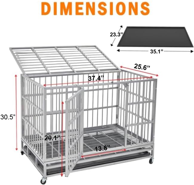Heavy Duty Dog Crate Cage Kennel for Large Dogs with Removable Trays and Wheels J3652