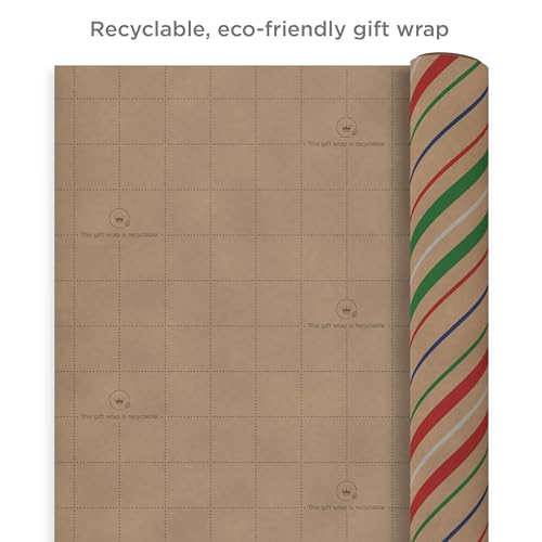 Hallmark Christmas Wrapping Paper Bundle with Cut Lines, Kraft, Red Trucks, 4 Rolls D91100