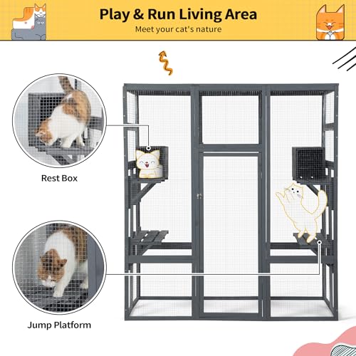 COZIWOW 70 Inches Wooden Catio Outdoor Cat Enclosure with Waterproof Roof I9907