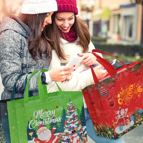 AhfuLife 12 PCS Reusable Christmas Gift Bags with Handles, Assorted Sizes J39716