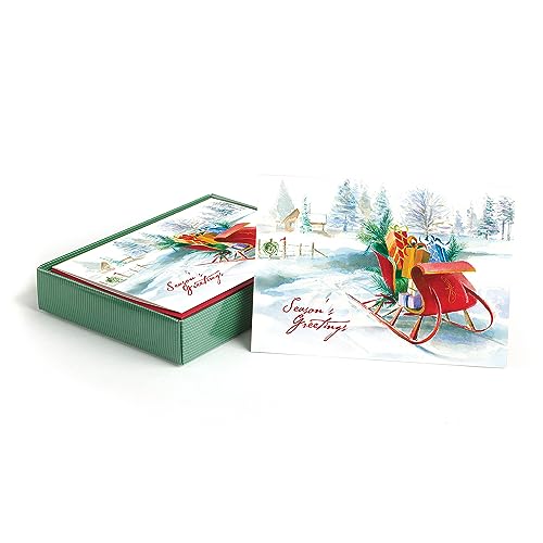 Masterpiece Holiday Greetings Christmas Cards with Snowy Cardinal Wreath, 16 Boxed with Envelopes L381397