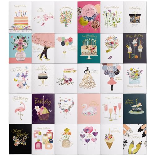 Dessie 30 Unique Christmas Cards with Envelopes and Gold Sealing Stickers B61775