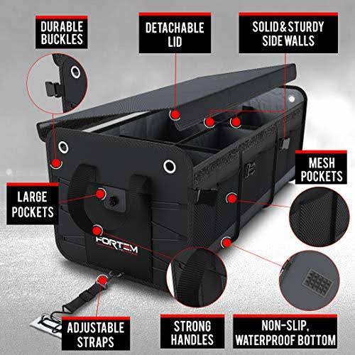 Fortem Car Trunk Organizer, Foldable, Waterproof, 3 Compartments, Black G9953