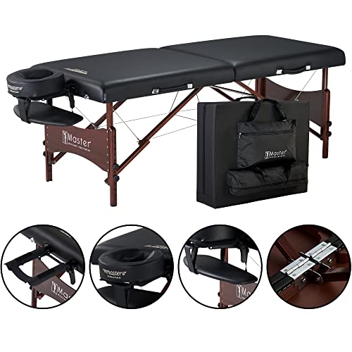 Master Massage Newport Portable Massage Table with 2.5" Cushion, Walnut Hardwood, Black, 30" R296868