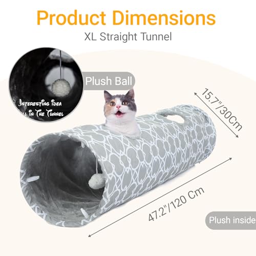 LUCKITTY Geometric Cat Tunnel with Plush Inside, Collapsible with Balls D91078