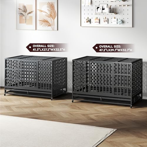 48 Inch Heavy Duty Dog Crate for Large Dogs, Double Door Steel Cage with Removable Tray L544488