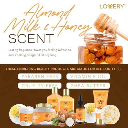 Almond Milk & Honey Beauty Gift Basket for Women - 10 Pc Spa Self Care Set P417555