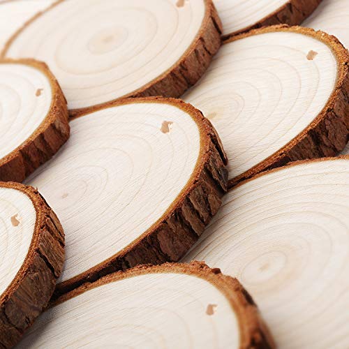 Fuyit Natural Wood Slices 30 Pcs 2.4-2.8 Inches Unfinished Predrilled Wooden Circles for Crafts P544