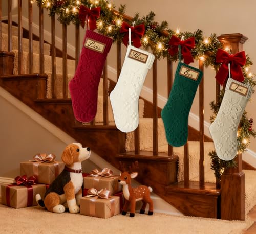 Bone Shaped Dog Christmas Stockings 3 Pack Cable Knit with Name Tag X7669