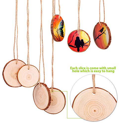 Fuyit Natural Wood Slices 30 Pcs 2.4-2.8 Inches Unfinished Predrilled Wooden Circles for Crafts P544