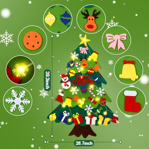 YEAHBEER Felt Christmas Tree for Toddlers with 30 Ornaments J4656