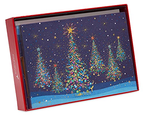 Papyrus Boxed Christmas Cards with Envelopes, Christmas Trees, 14-Count C8880