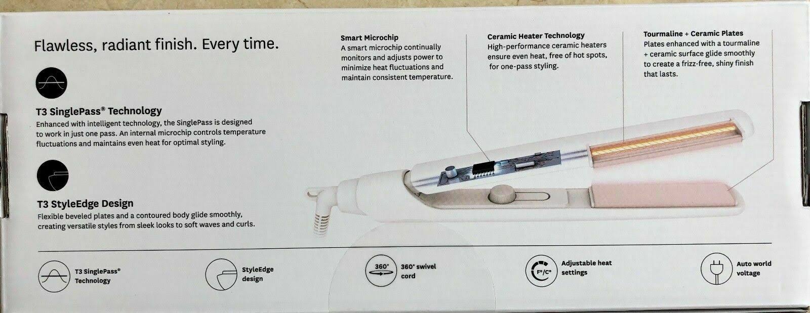 T3 SinglePass 1x22 Straightening Iron - White Q720514