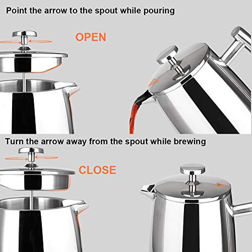 Secura French Press Coffee Maker, 50-Ounce, 304 Stainless Steel Insulated Z9306