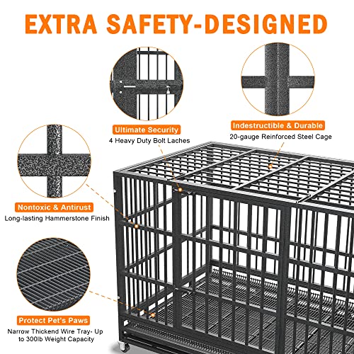 Heavy Duty Dog Crate Cage Kennel for Large Dogs with Removable Trays and Wheels J3652