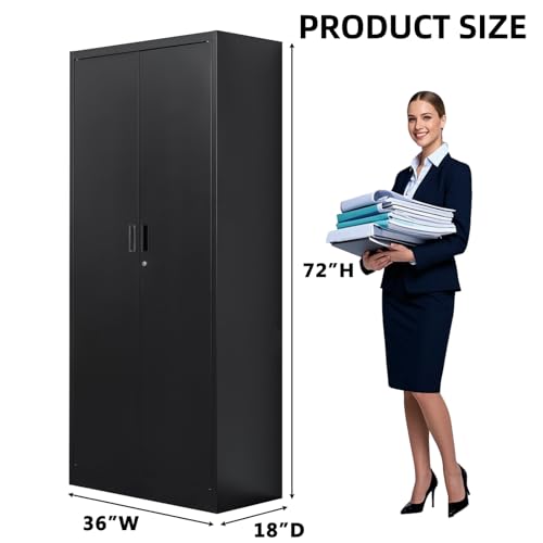 Metal Storage Cabinet 71" White Locking Steel Cabinet with 2 Doors and 5 Shelves U4003