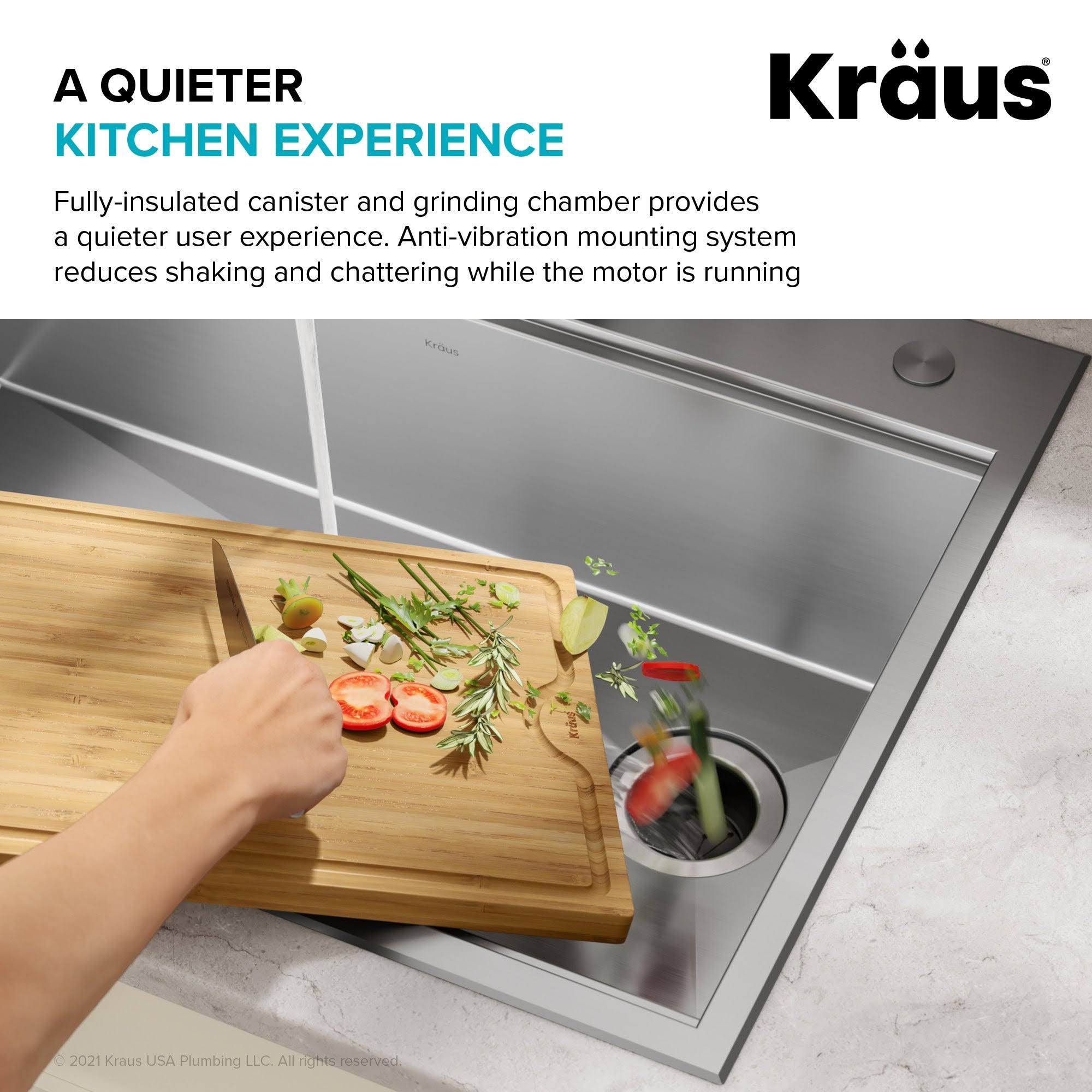 Kraus KWD100-75MBL WasteMate Continuous Feed Garbage Disposal, 0.75 HP Ultra-Quiet N129