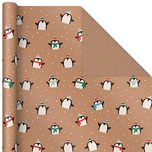 Hallmark Christmas Wrapping Paper Bundle with Cut Lines, Kraft, Red Trucks, 4 Rolls D91100