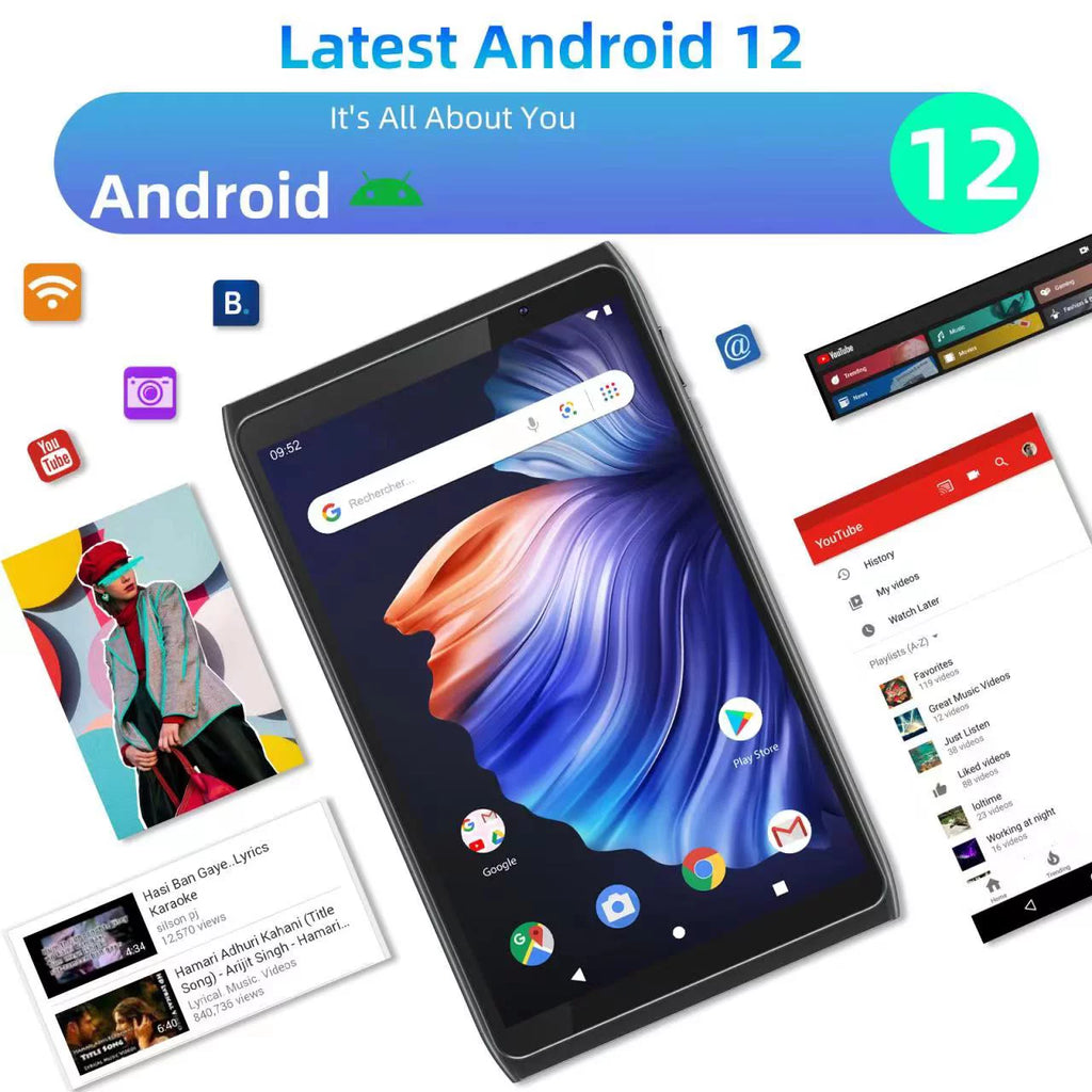 Android Tablet 8 inch, Android 12.0, 32GB Storage, 512GB SD Expansion, Quad-core Processor, 2GB RAM, IPS HD Touchscreen, Dual Camera, WiFi, BT, 4300 mAh Battery L3058