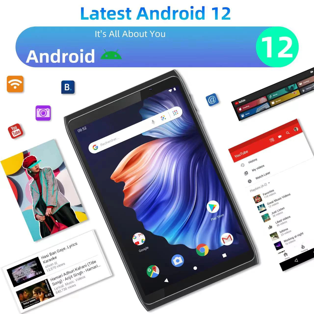 Android Tablet 8 inch, Android 12.0, 32GB Storage, 512GB SD Expansion, Quad-core Processor, 2GB RAM, IPS HD Touchscreen, Dual Camera, WiFi, BT, 4300 mAh Battery L3058