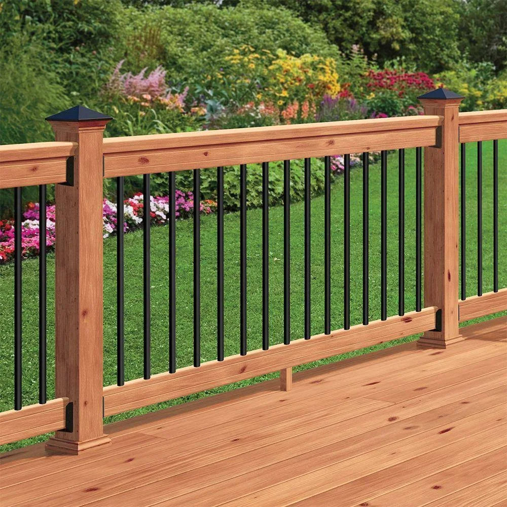 DeckoRail 6 ft. Redwood Deck Rail Kit with Black Aluminum Balusters G765077