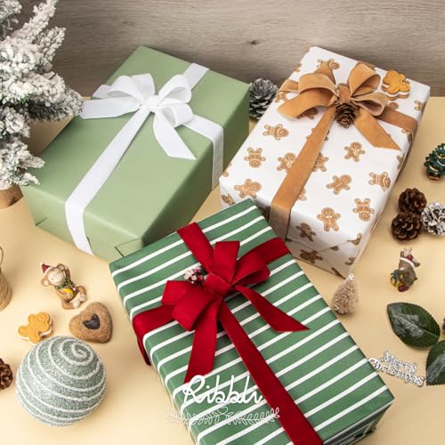 Ribbli Christmas Wrapping Paper Kraft 6 Rolls Red and Green Holiday Assortment 17in x 120in B7897