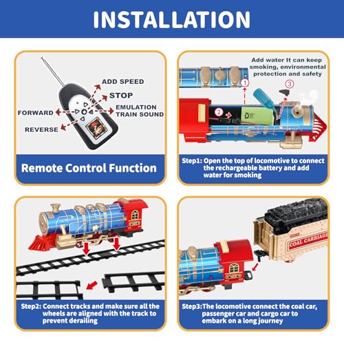 JUQU Christmas Train Set for Kids Ages 3-8 with Remote Control, Lights & Sounds X829788