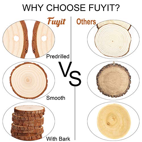 Fuyit Natural Wood Slices 30 Pcs 2.4-2.8 Inches Unfinished Predrilled Wooden Circles for Crafts P544