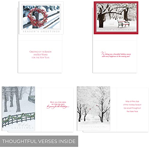 Masterpiece Holiday Greetings Christmas Cards with Snowy Cardinal Wreath, 16 Boxed with Envelopes L381397