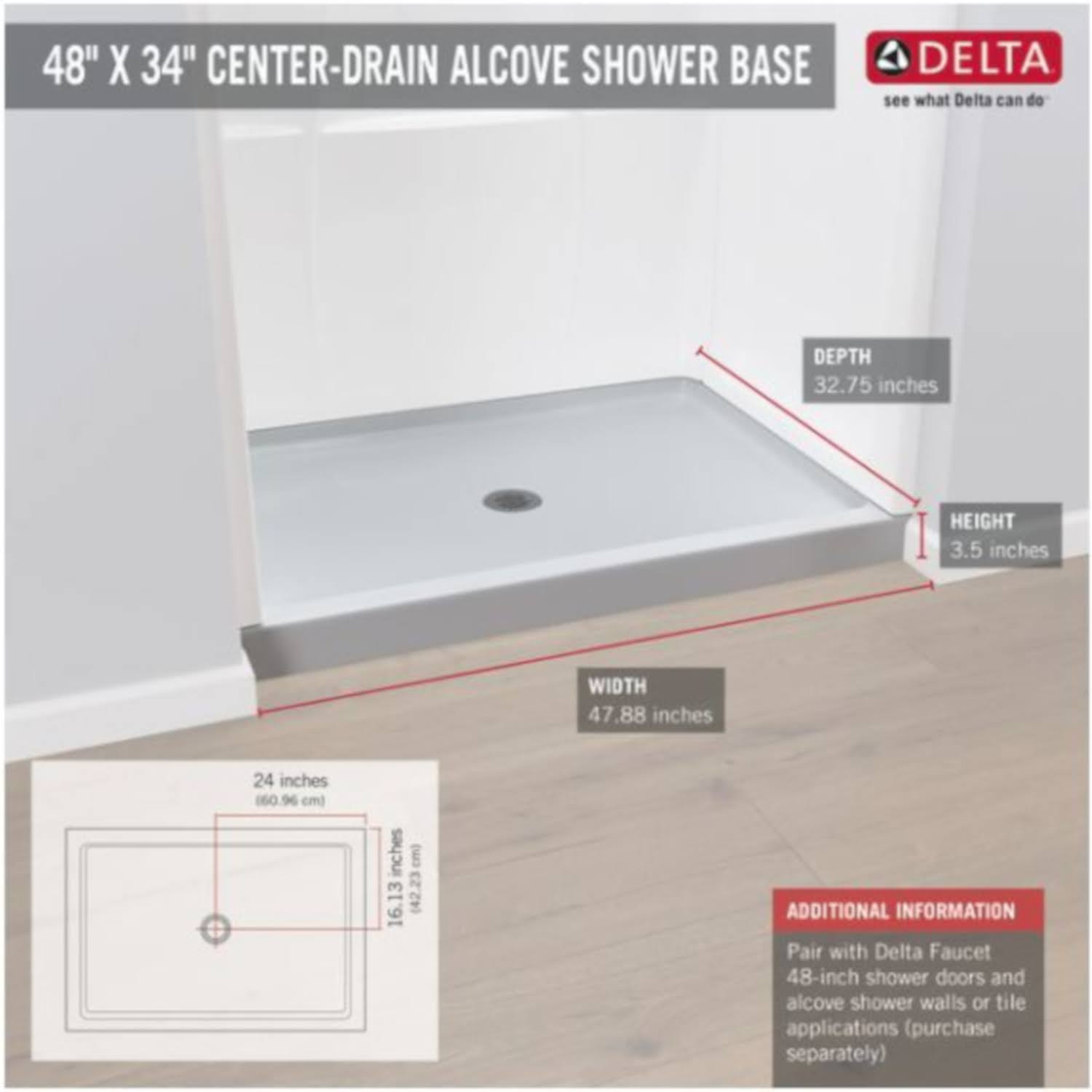 Delta Classic 400 Shower Floor Base 48 in. L x 34 in. D White F515276