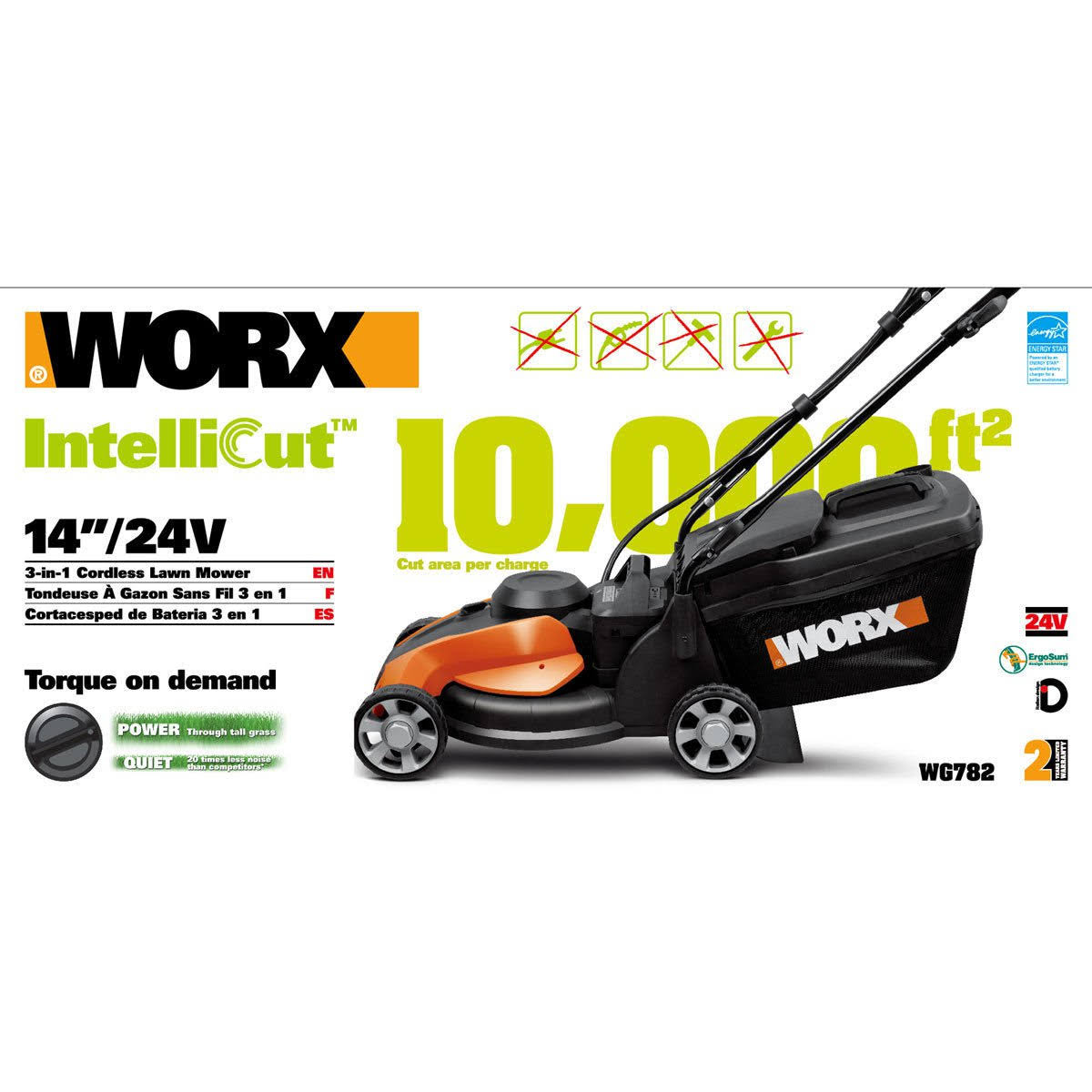 Worx 14x22 Cordless Push Lawn Mower 24V L754