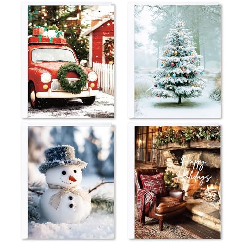 Christmas Cards- Boxed Christmas Cards with Envelopes & Stickers- Holiday Bulk Greeting and New Years Card Assortment- Set of 20- Perfect to Send Warm Holiday Wishes to Friends and Family- 5" x 7"