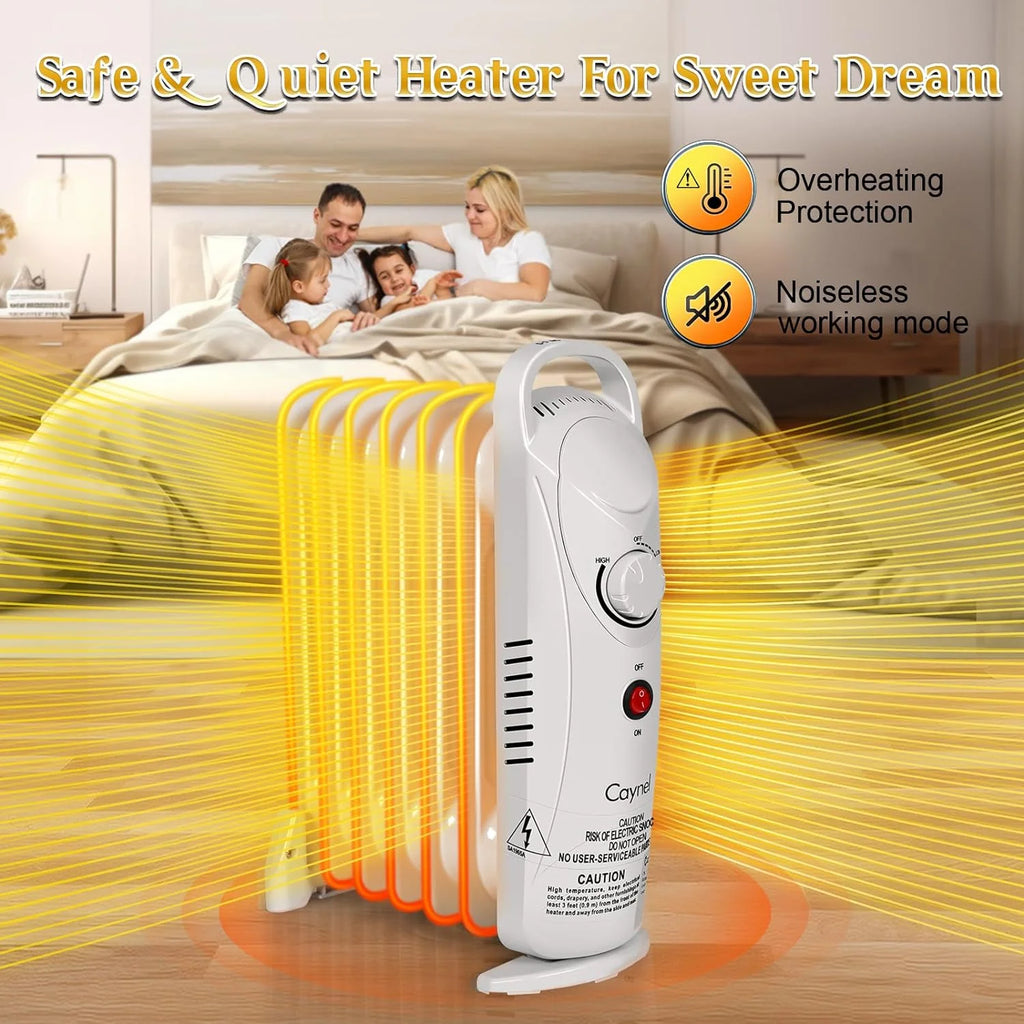 Caynel Mini Electric Oil Filled Radiator 7-Fin with Thermostat, 700W, White H543