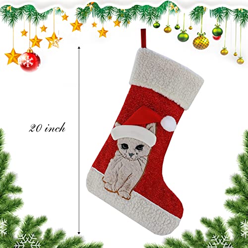 WEWILL 18" Cat Felt Christmas Stocking with Paws Embroidery K25915