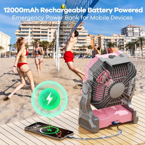 Portable Misting Fan with RGB Lantern, 30000 mAh Rechargeable Camping Fan I36923