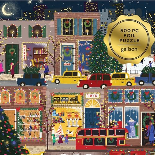 Galison Winter Lights Foil Puzzle, 500 Pieces, 20" x 20" Holiday Jigsaw Puzzle P8985