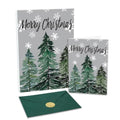 GEEORY Boxed Christmas Greeting Cards 5" x 7" Watercolor Xmas Tree & Snowflake (24 with Envelopes & Stickers) | Bulk Holiday Cards for Winter Gifting Green Grey GH003
