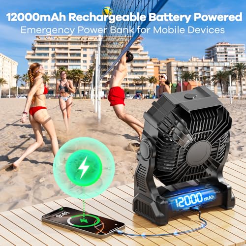 Portable Misting Fan with RGB Lantern, 30000 mAh Rechargeable Camping Fan I36923