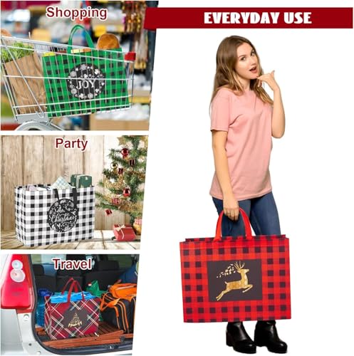 24 Pack Christmas Gift Bags Assorted Sizes with Handle, Non-Woven Reusable Tote I711017