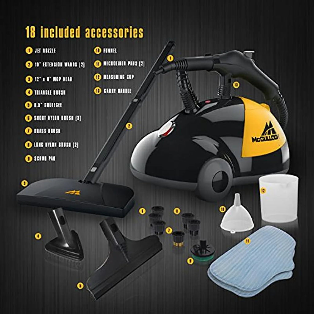 McCulloch MC1275 Heavy-Duty Steam Cleaner with 18 Accessories, Yellow/Grey U77989