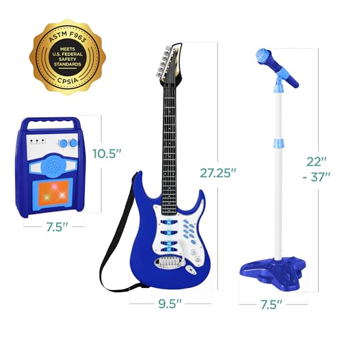Kids Electric Musical Guitar Play Set Toy Starter Kit with Microphone and Amp - Blue B982