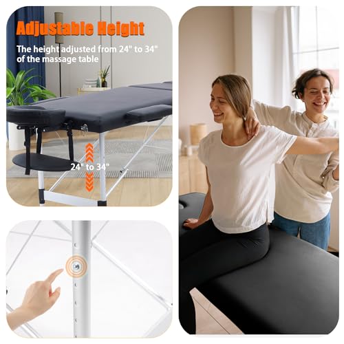 Portable Massage Table 84 Inch with Neck Stretcher, Black Aluminum O188