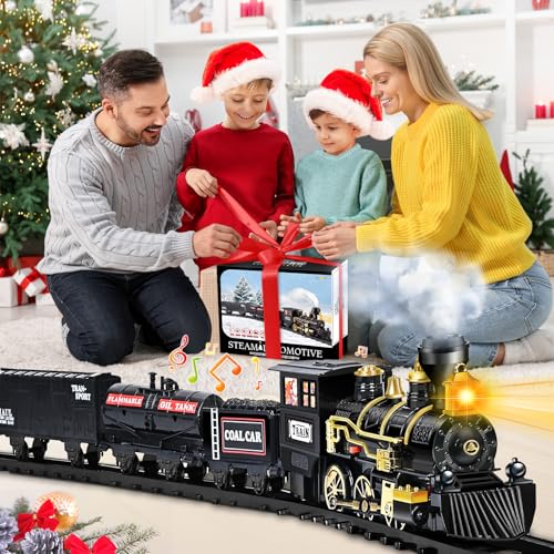 Letapapa Train Set with Steam Locomotive, Tracks, Lights & Sound for Kids A3170