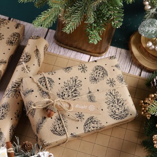 RUSPEPA Christmas Wrapping Paper Jumbo Roll Kraft Paper, Christmas Tree Design, 30 in x 100 ft U53088