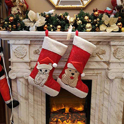 WEWILL 18" Cat Felt Christmas Stocking with Paws Embroidery K25915