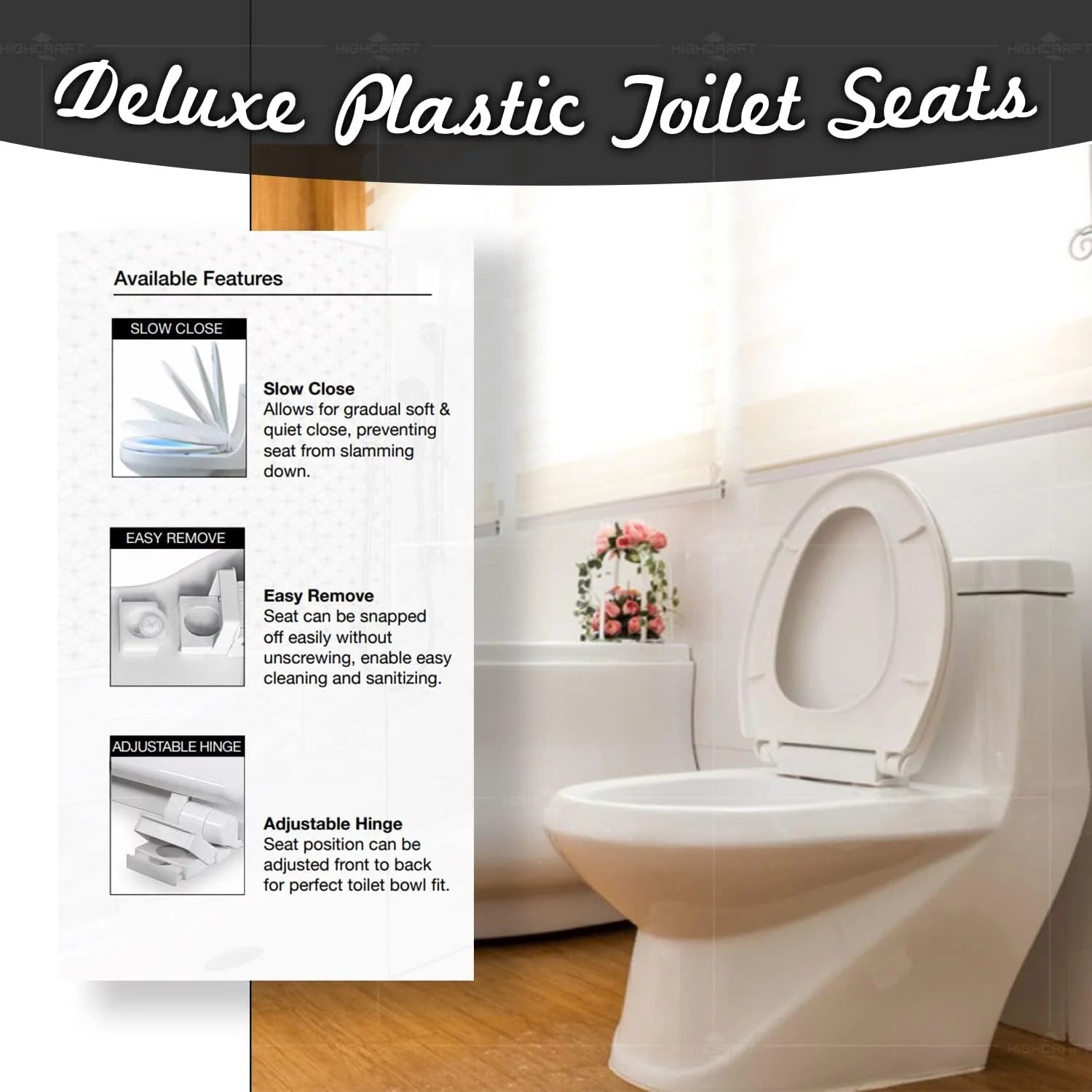 B4TSPR Round Plastic Toilet Seat Slow Close Easy Remove O175292