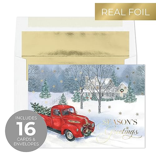 Masterpiece Holiday Greetings Christmas Cards with Snowy Cardinal Wreath, 16 Boxed with Envelopes L381397